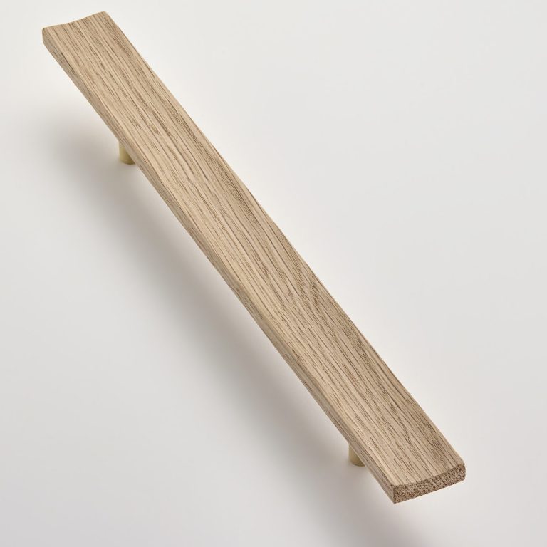 Concave Solid Oak Wood and Brass Cabinet Handle